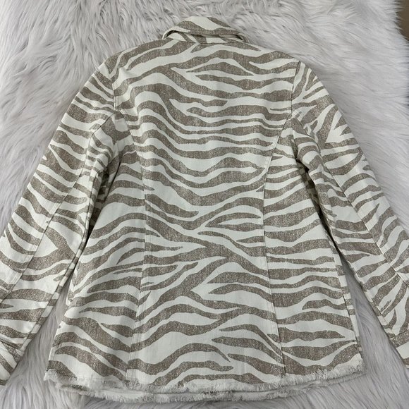 Chicos Womens 00P Zebra Print Button Up Jacket Stretch Fringe Bottom - Picture 8 of 9